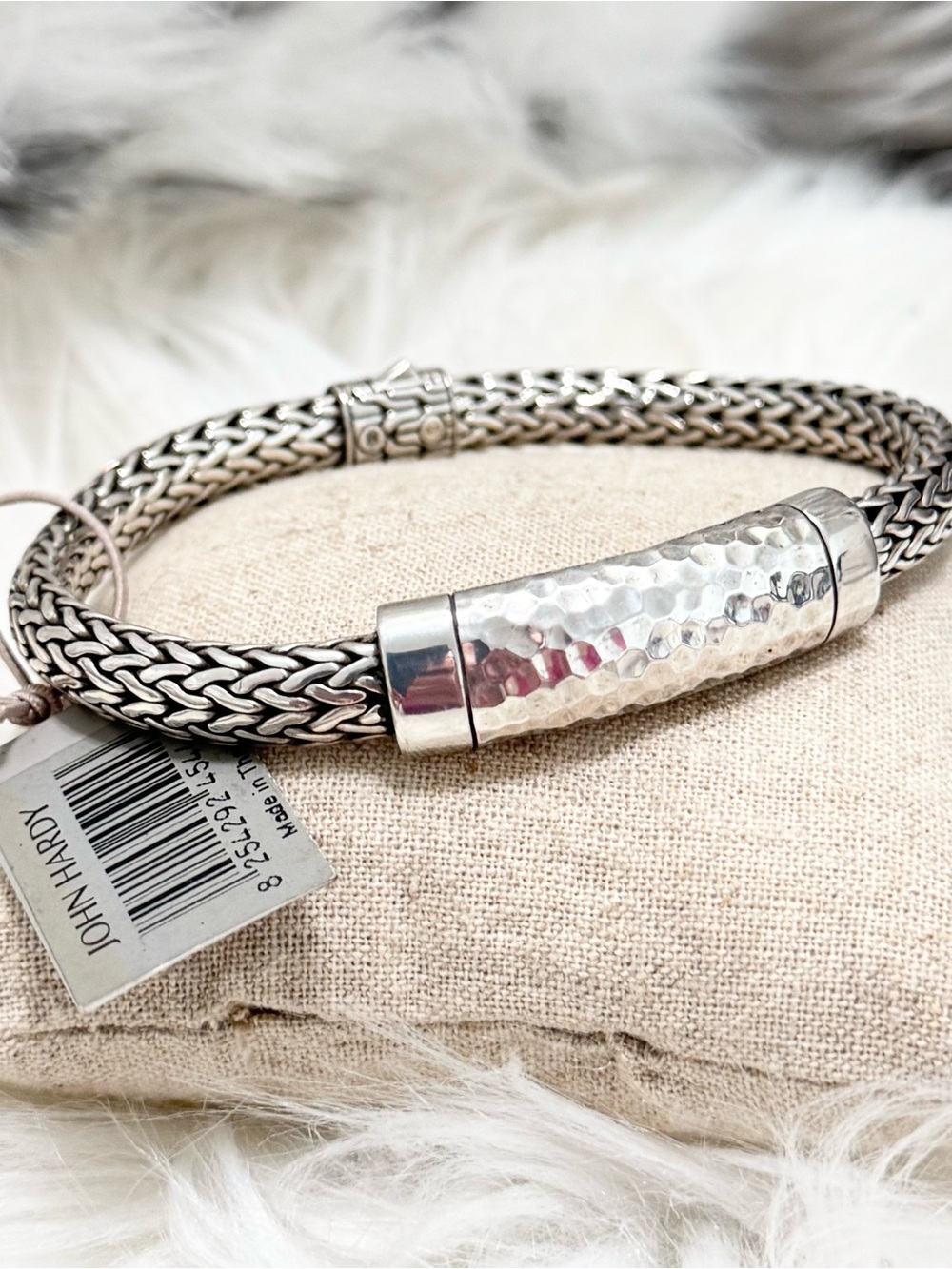 NEW $1195 John Hardy 7.5mm Chain Collection .925 Hammered Station Bracelet Sz L - Picture 2 of 11
